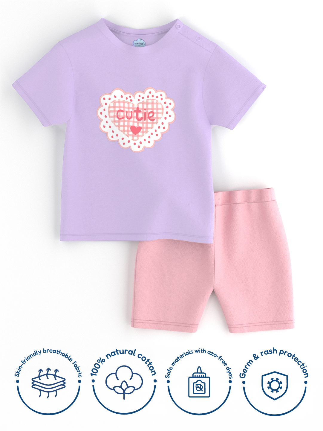 Nautinati Girls' Cotton Cute Print Set of Top and Shorts