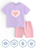 Nautinati Girls' Cotton Chequered Heart Printed T-shirt and Shorts Co-ords Set with Snap Buttons