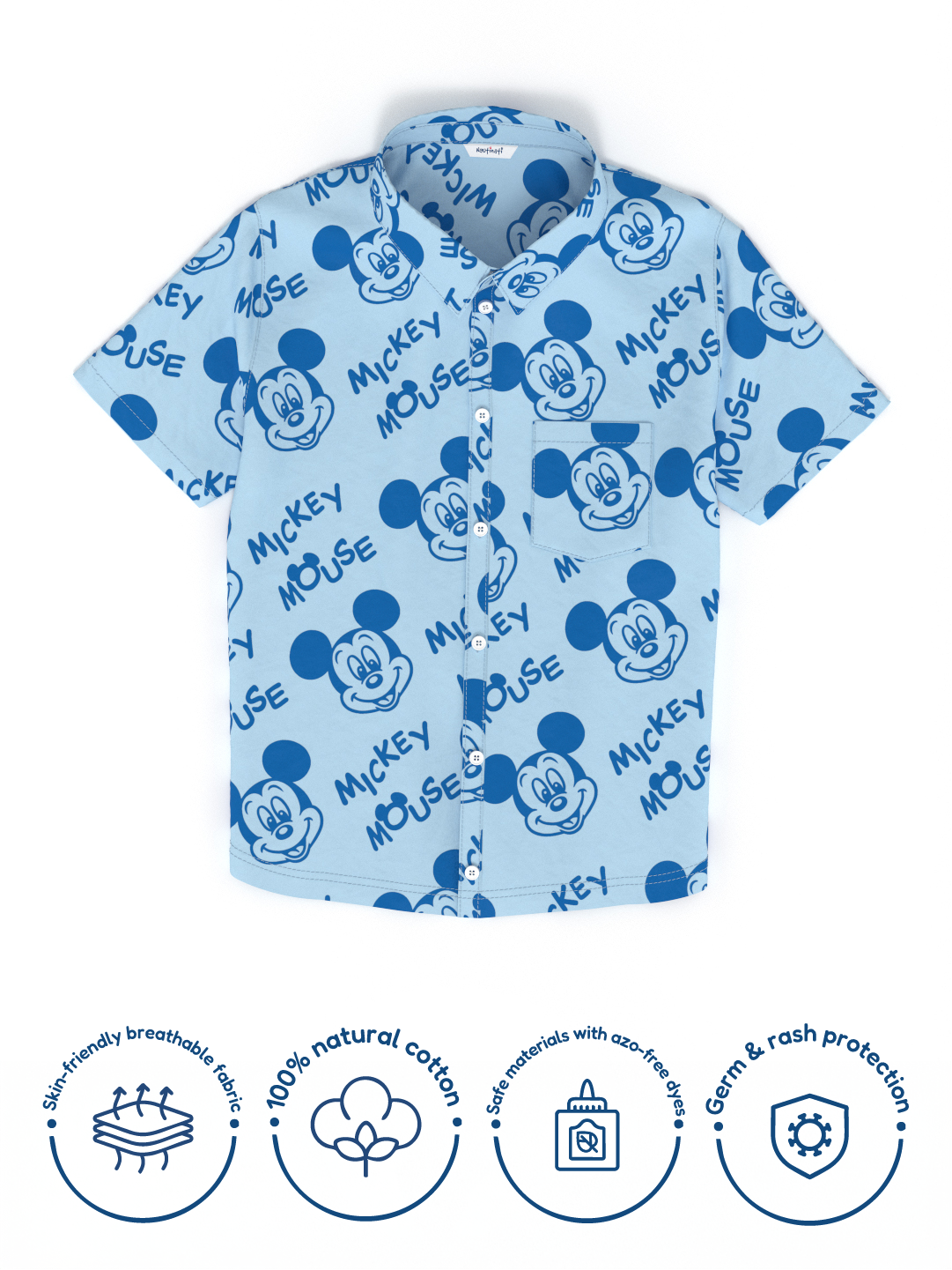 Nautinati Disney Boys Cotton Mickey Mouse Graphic Print Shirt with Chest Pocket