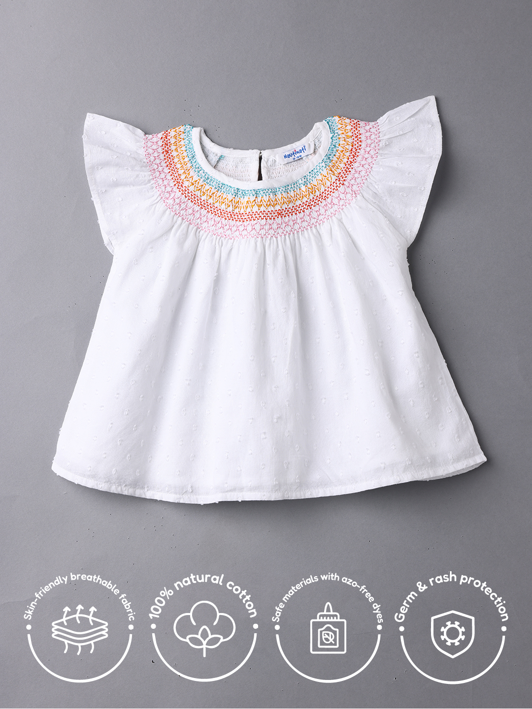 Nautinati Girls' Cotton Flutter Sleeves Top with Front Shirring