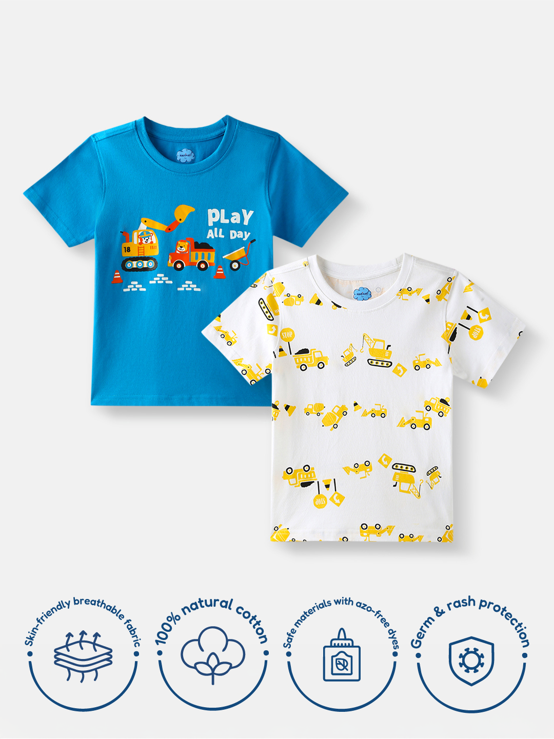 Nautinati Boys' Cotton Printed Pack of 2 T-shirt