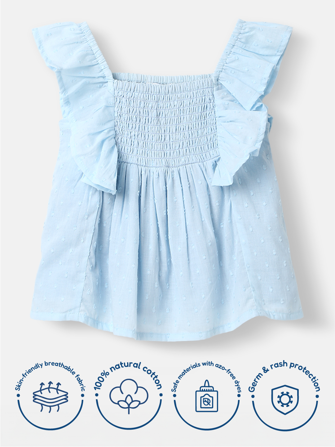 Nautinati Girls' Cotton Swiss Dot Fabric Flutter Sleeves Shirring Top