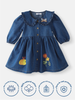 Nautinati Girls' Denim Floral, Butterfly & Bees Embroidery Shirt Dress with Peter Pan Collar