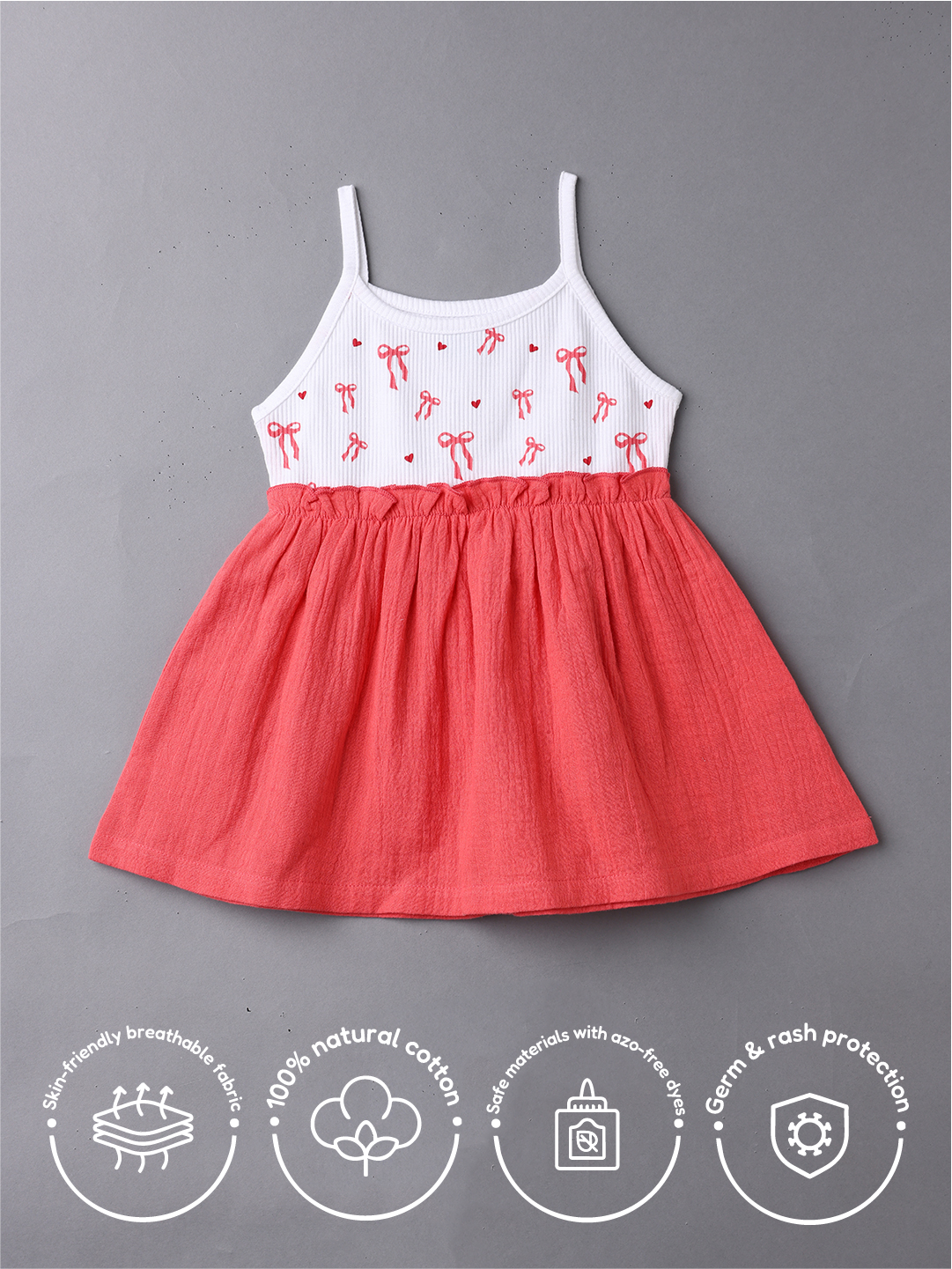 Nautinati Girls' Soft Cotton Strap Sleeves Gathered Waistline Dress