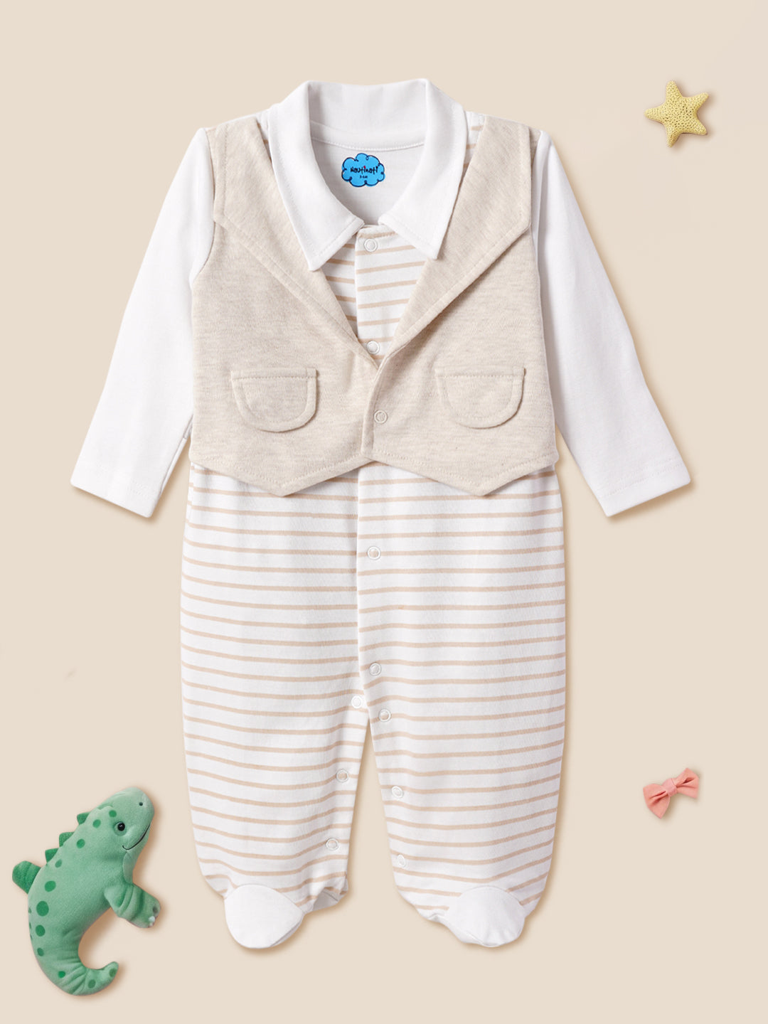 Nautinati Soft Cotton Romper Sleepsuit With Accessories For Infants Newborn Baby Boys & Girls