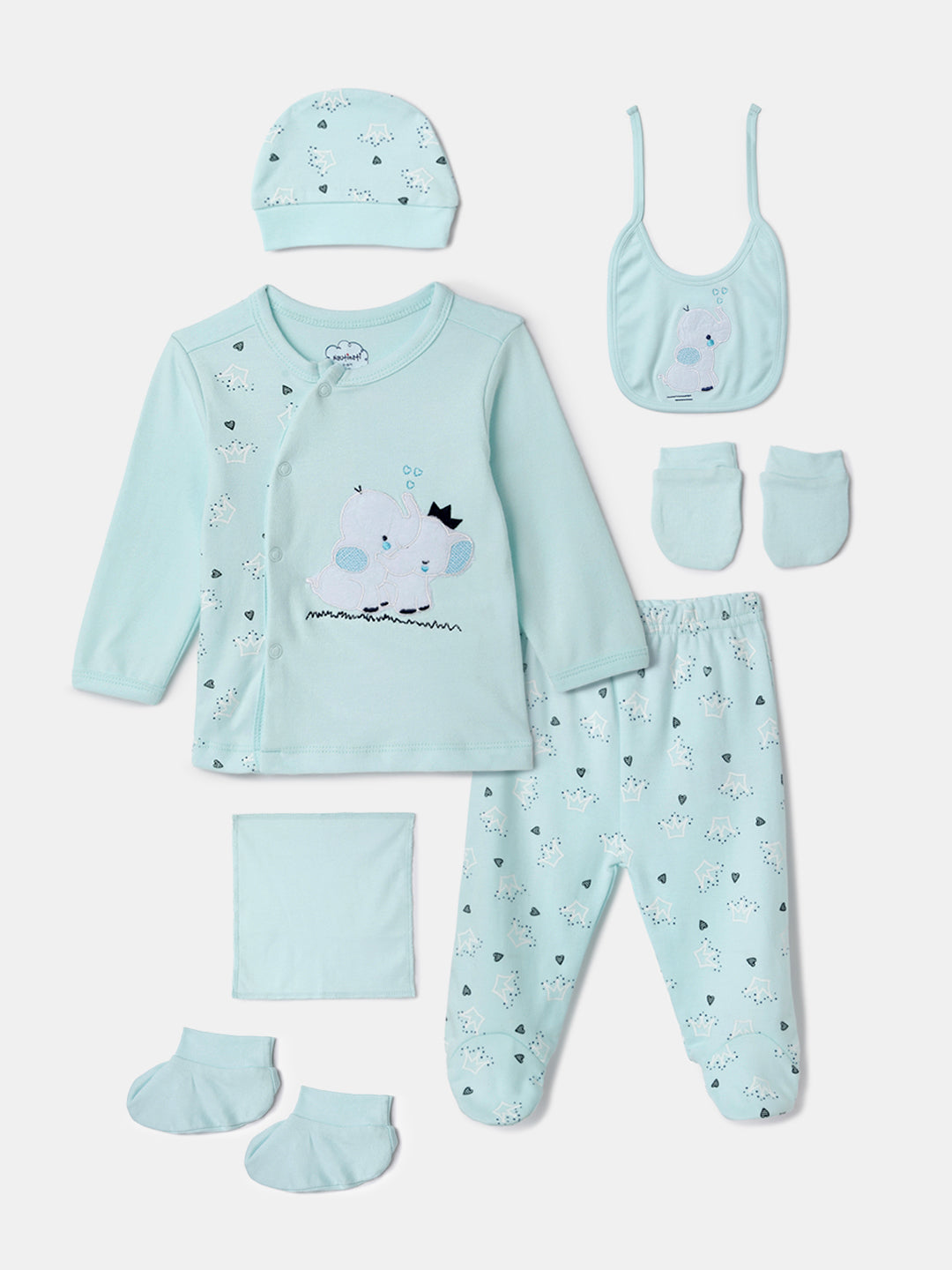 Nautinati Baby Blue Printed 7 Pieces Gift Set for Infant Boys