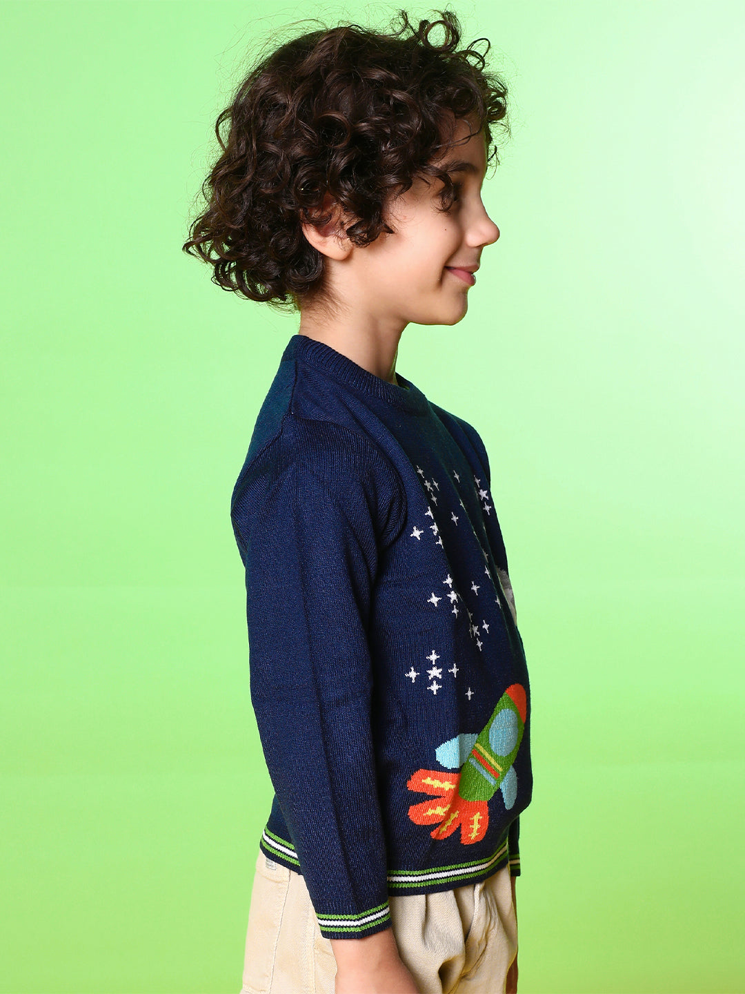 Nautinati Boys Navy Blue White Printed Pullover Sweater