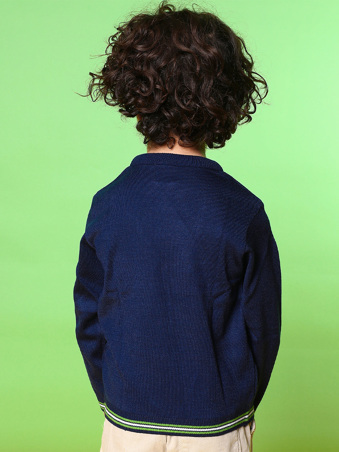 Nautinati Boys Navy Blue White Printed Pullover Sweater