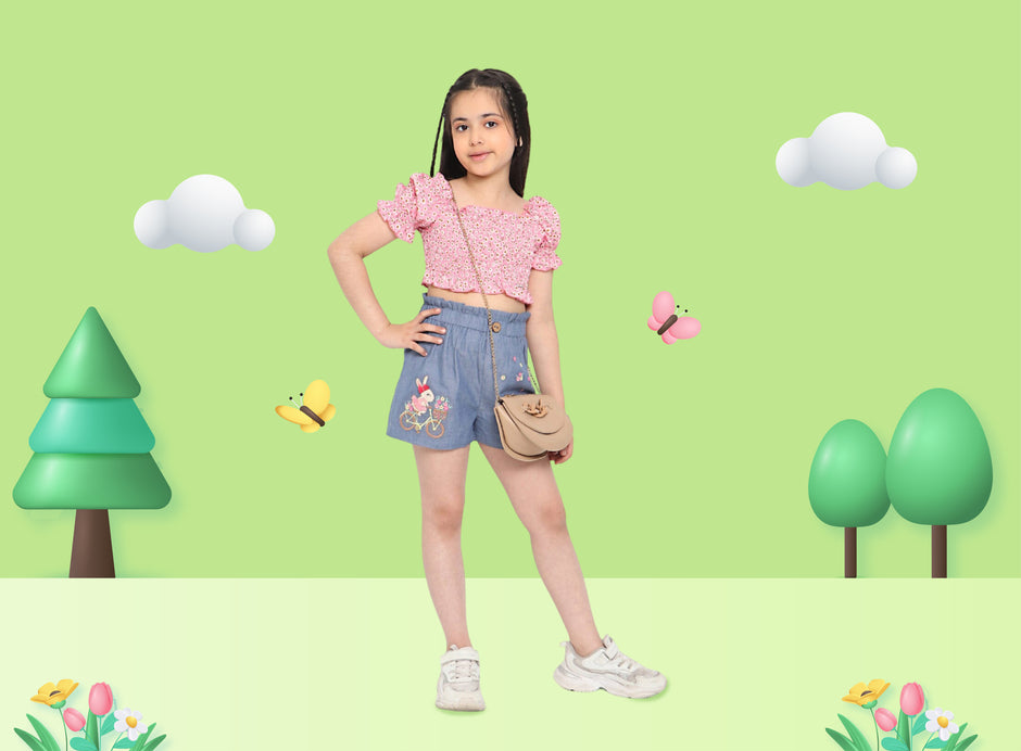 Nautinati Girls Embroidered Pure Cotton A-Line Mini Skorts main image 0