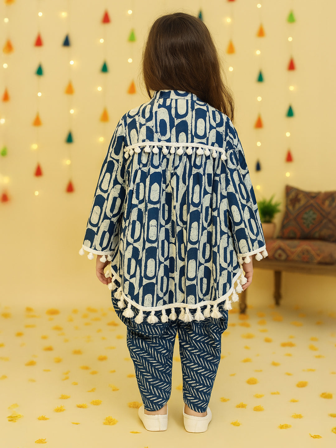 Nautinati Girls' Cotton Festive Printed Jacket, Top and Dhoti Set | Age 2 - 10 Years