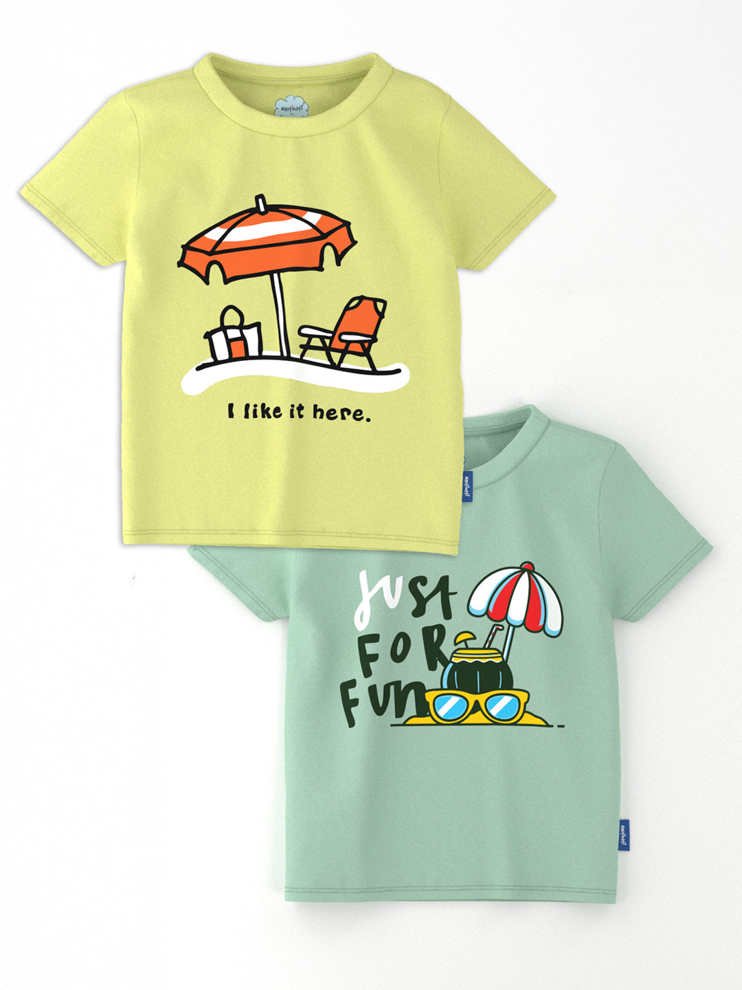 Nautinati Boys' Pack of 2 Cotton Beach Graphic Printed T-shirts