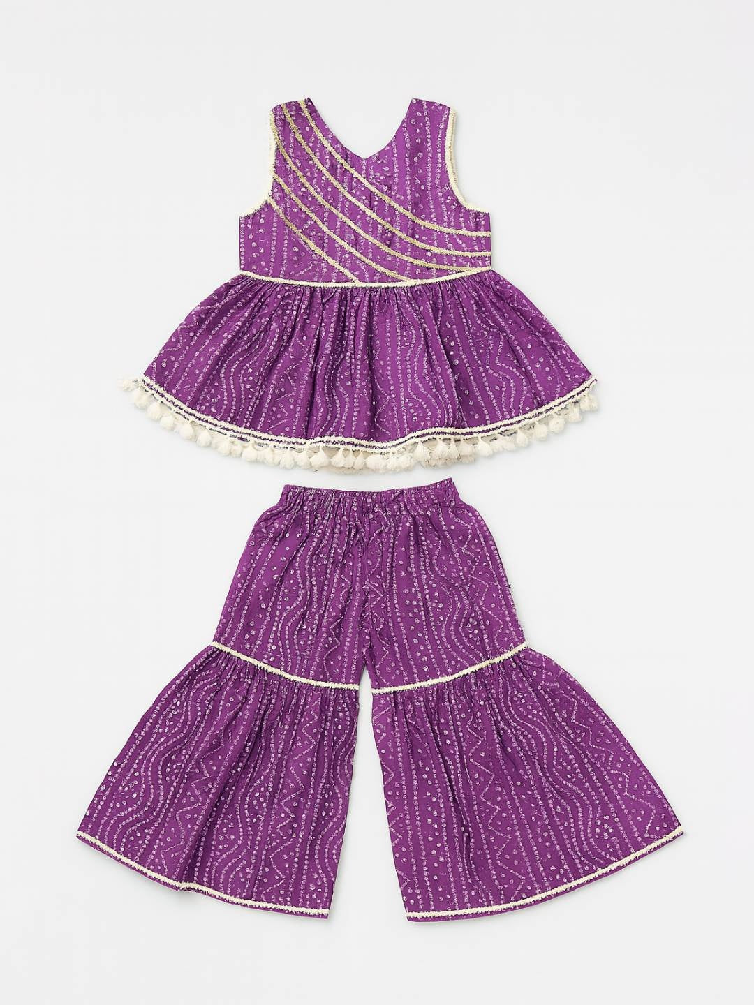 Nautinati Purple Festive Ethnic Set for Girls Cotton Comfort & Style