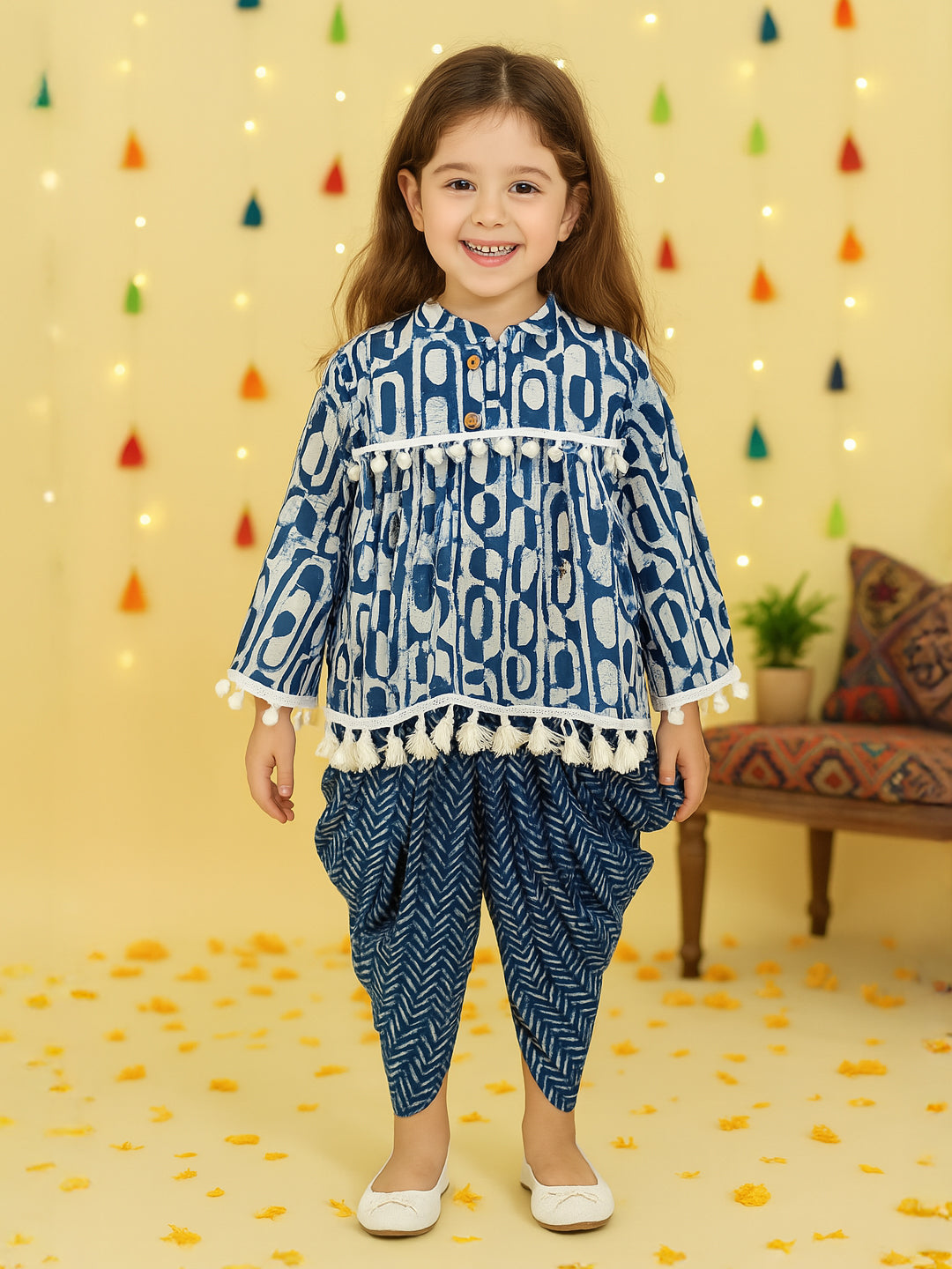 Nautinati Girls' Cotton Festive Printed Jacket, Top and Dhoti Set | Age 2 - 10 Years