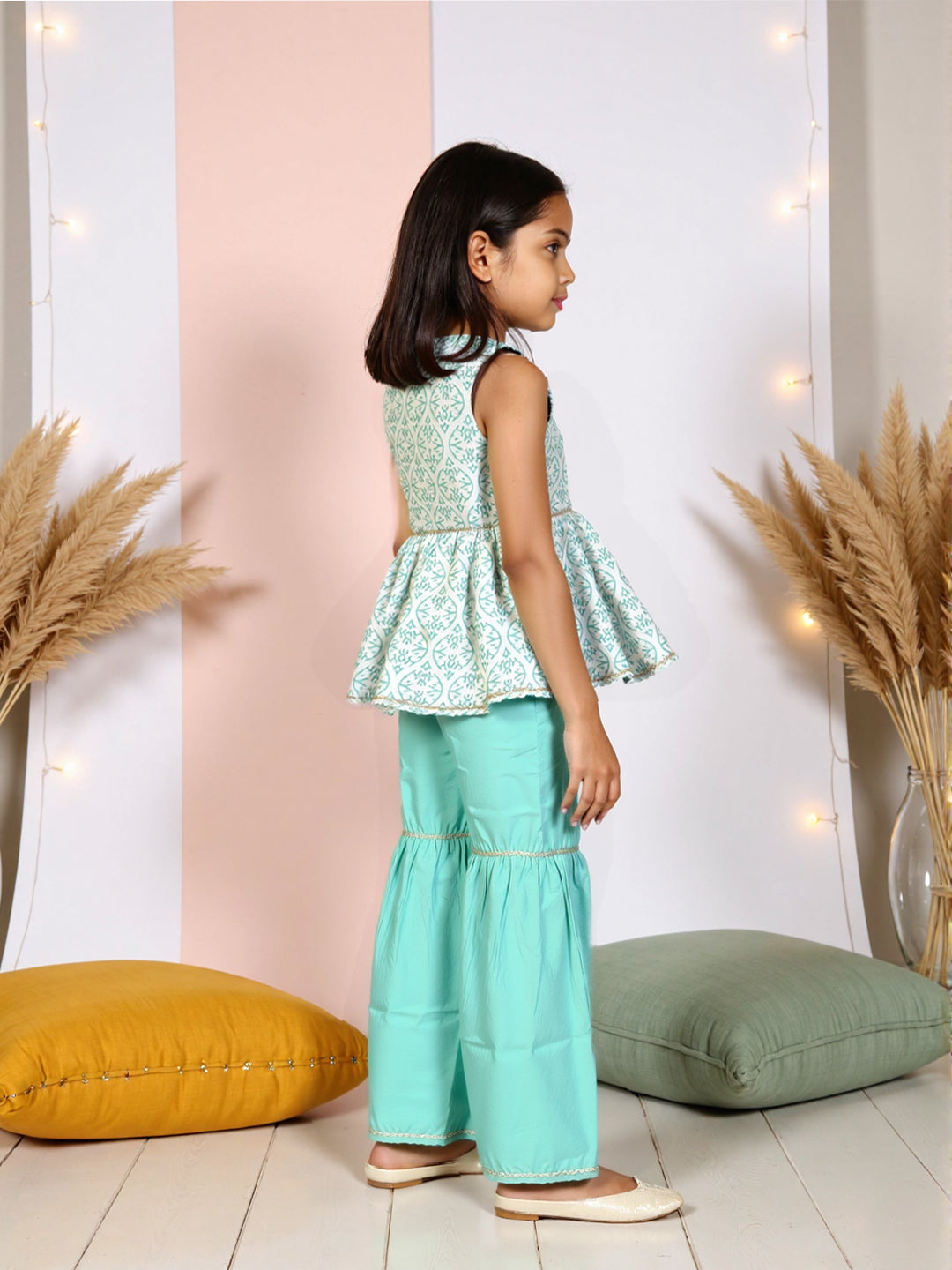 Nautinati Girls Ethnic Top & Bottom Set | Pack of 1 | 5-6Y