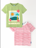 Nautinati Girls' Pack of 2 Cotton Graphic Printed and Striped T-shirts