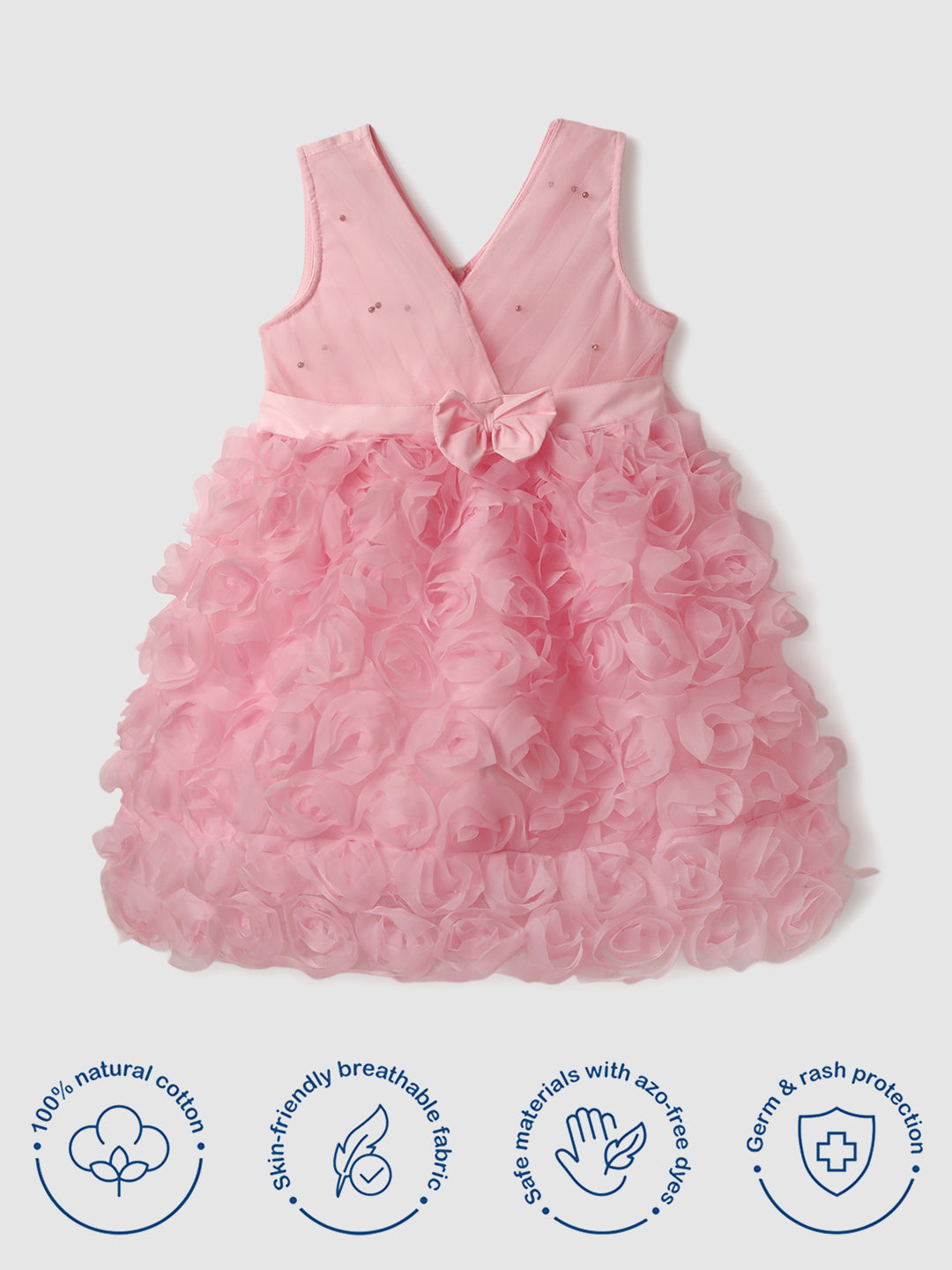 Nautinati Girls' Party Frock With Roses and Pearl Embellishment