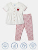 Nautinati White and Pink Printed  Top and Leggings Set for Girls