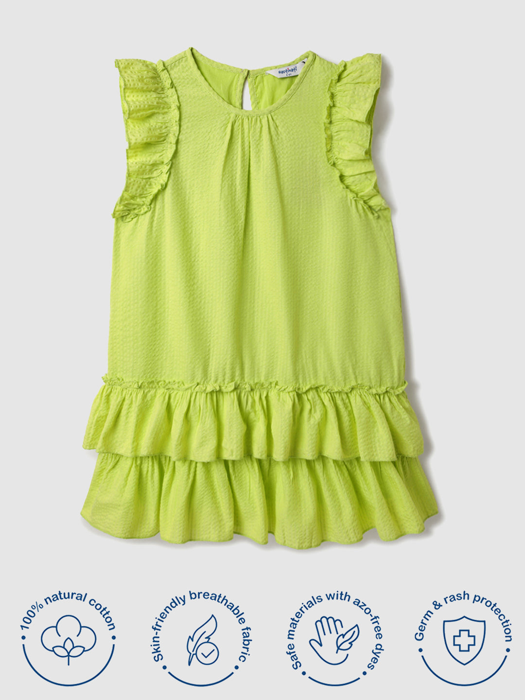 Nautinati Woven Lime Green Tiered Dress for Girls