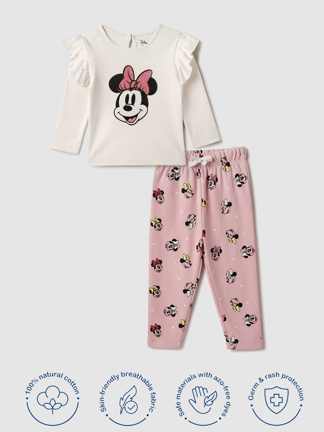 Nautinati Infant Girls’ Cotton Minnie Mouse Printed Top and Pants Set