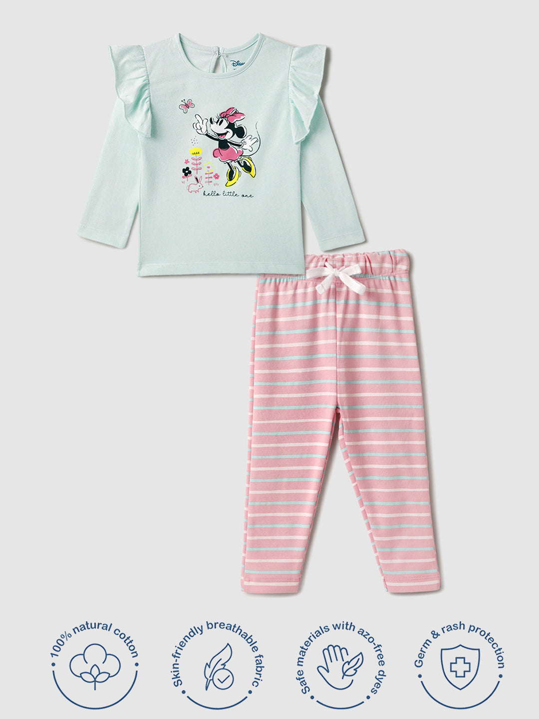 Nautinati Infant Girls’ Cotton Minnie Mouse Printed Top and Striped Pants
