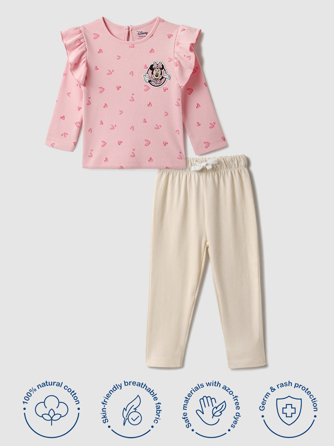 Nautinati Infant Girls’ Cotton Minnie Mouse and Heart Print Top and Solid Pants