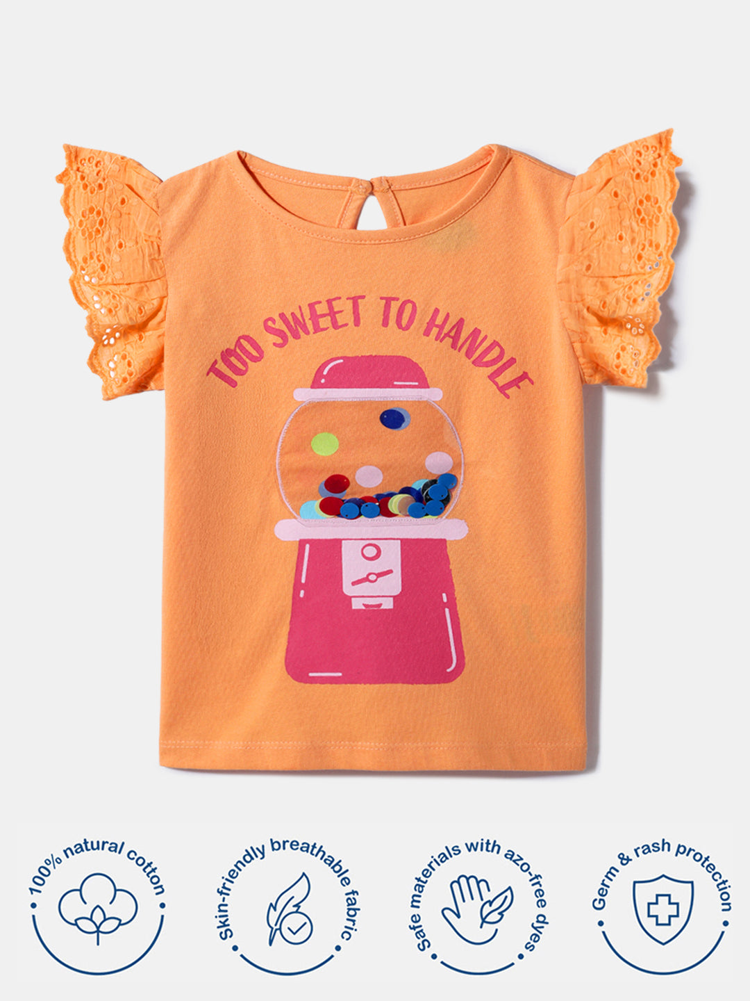 Nautinati Girls' Cotton Printed Top | Schiffli Sleeves | Age 0 - 2 Years