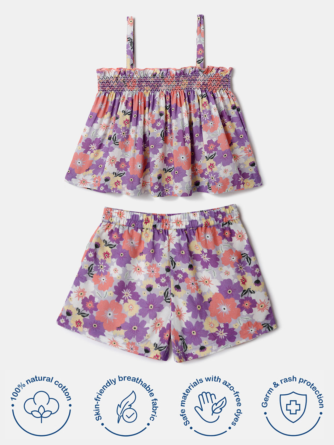 Nautinati Purple Printed Top and Shorts Set for Girls