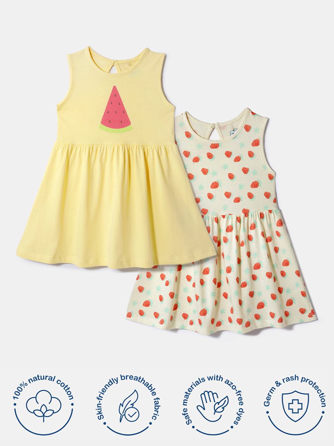 Nautinati Girls' Cotton Printed Dresses | Pack of 2 | Age 0 - 2 Years