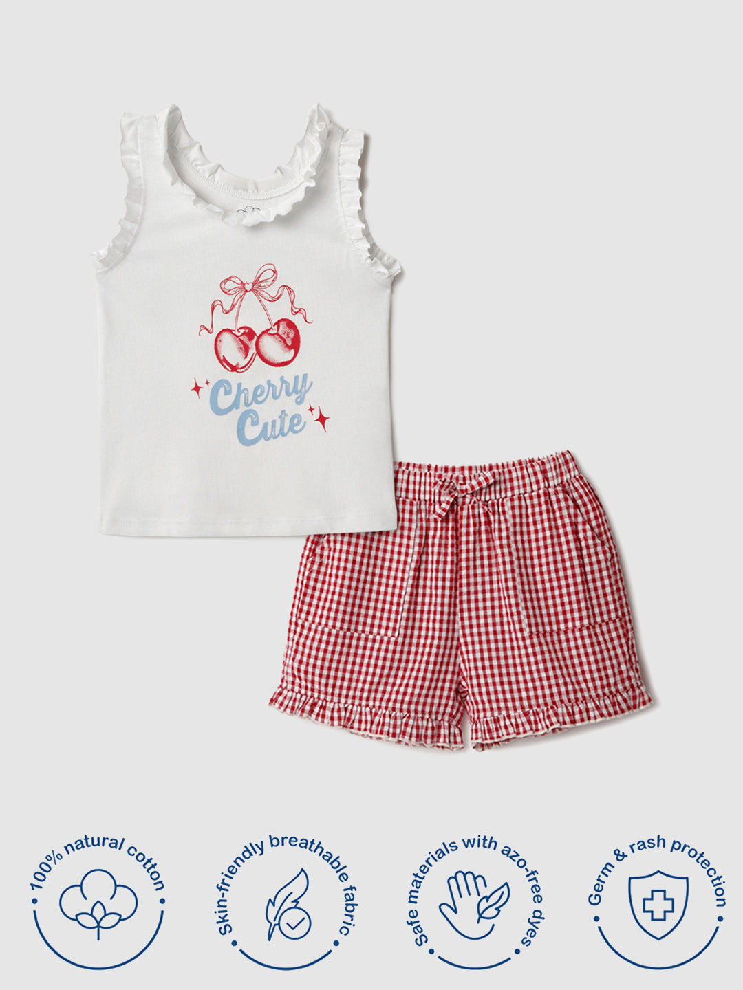 Nautinati Pink & White Graphic Printed T-shirts and Chequered Shorts for Infant Girls