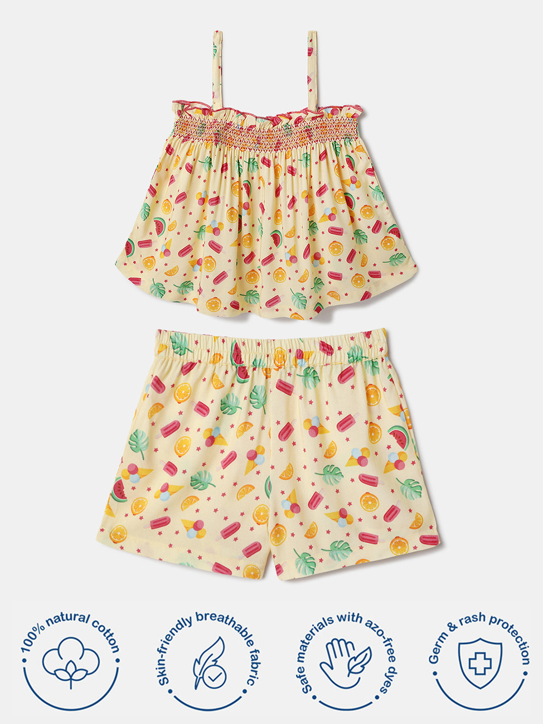 Nautinati Yellow Printed Top and Shorts Set for Girls