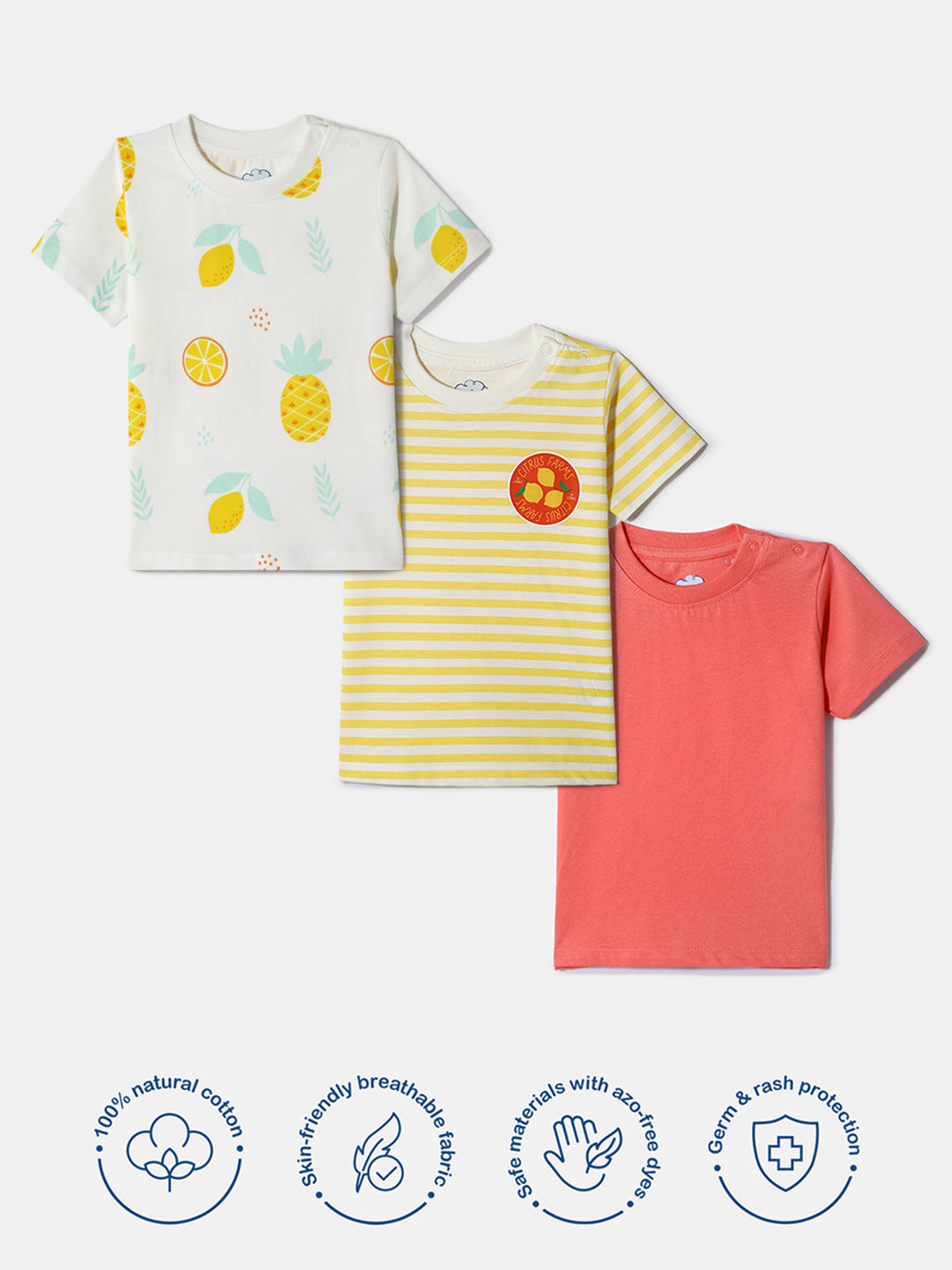 Nautinati Girls' Cotton Tops | Pack of 3 | Age 0 - 2 Years