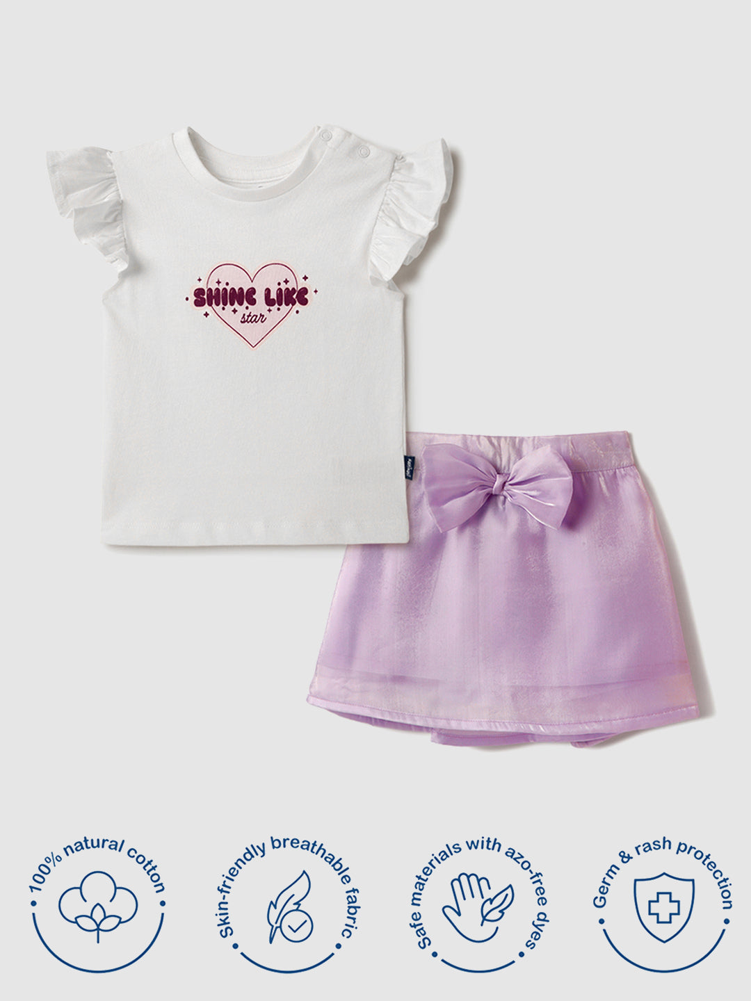 Nautinati Oraganza Lavender Bow Skirt With White Top Set for Girls