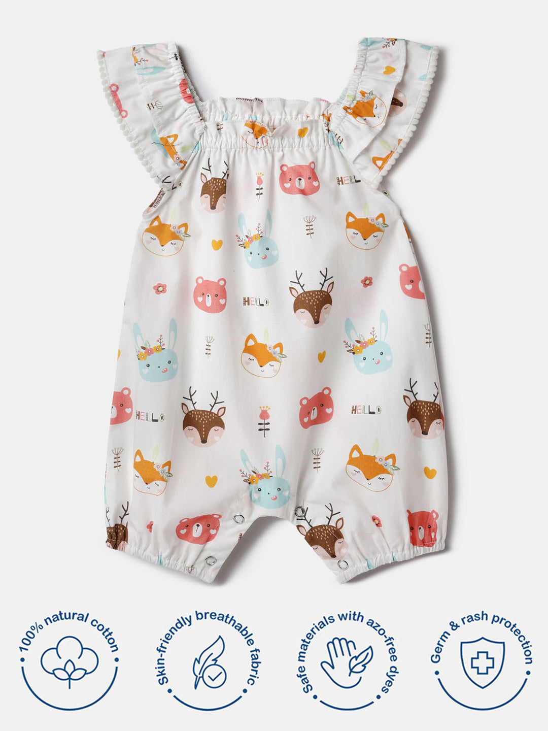 Nautinati White Printed Romper for Girls