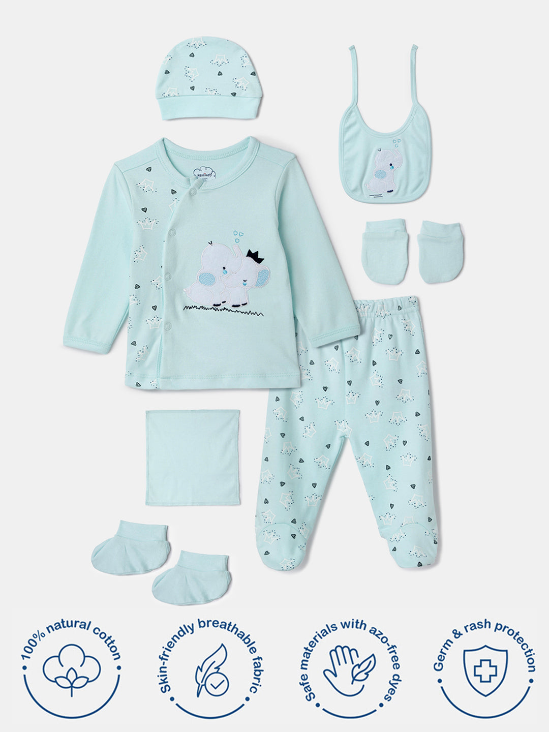 Nautinati Baby Blue Printed 7 Pieces Gift Set for Infant Boys
