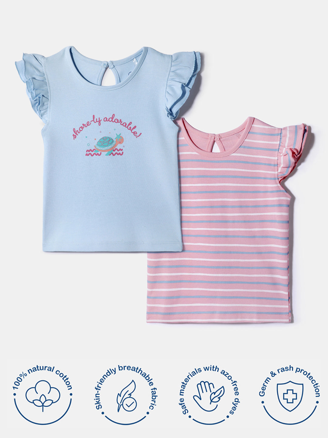 Nautinati Girls' 100% Cotton Printed Tops | Pack of 2 | Age 0 - 2 Years