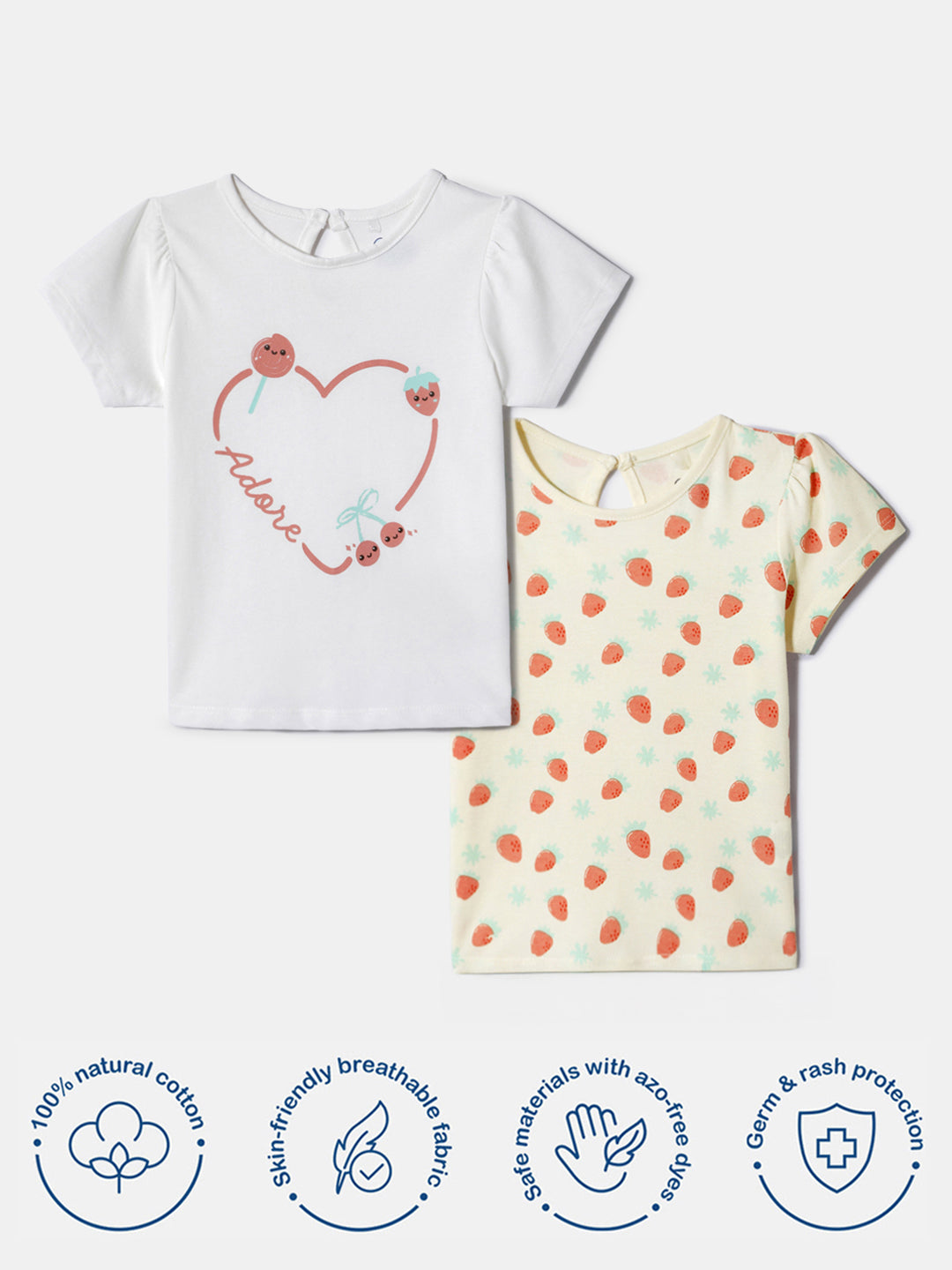 Nautinati Girls' Cotton Printed Tops | Pack of 2 | Age 0 - 2 Years
