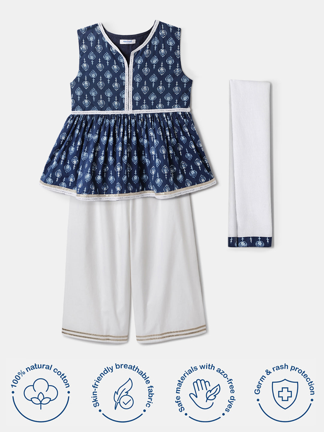 Nautinati Blue & White Festive Ethnic Set For Girls – Cotton Comfort & Style