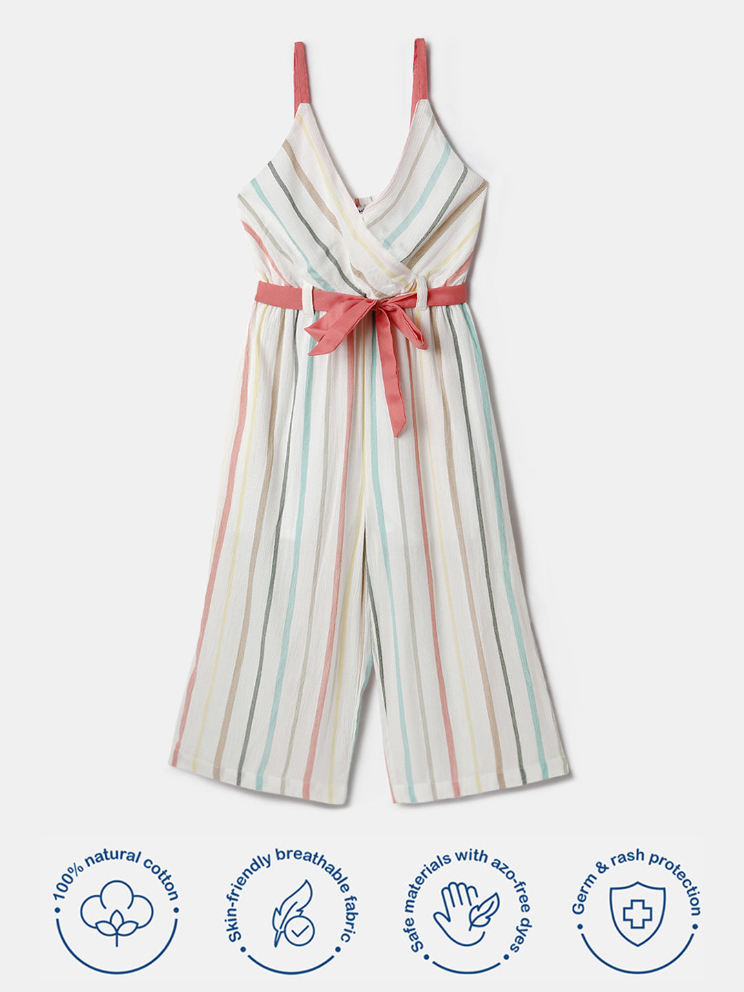 Nautinati Multicolour Strpied Jumpsuit for Girls