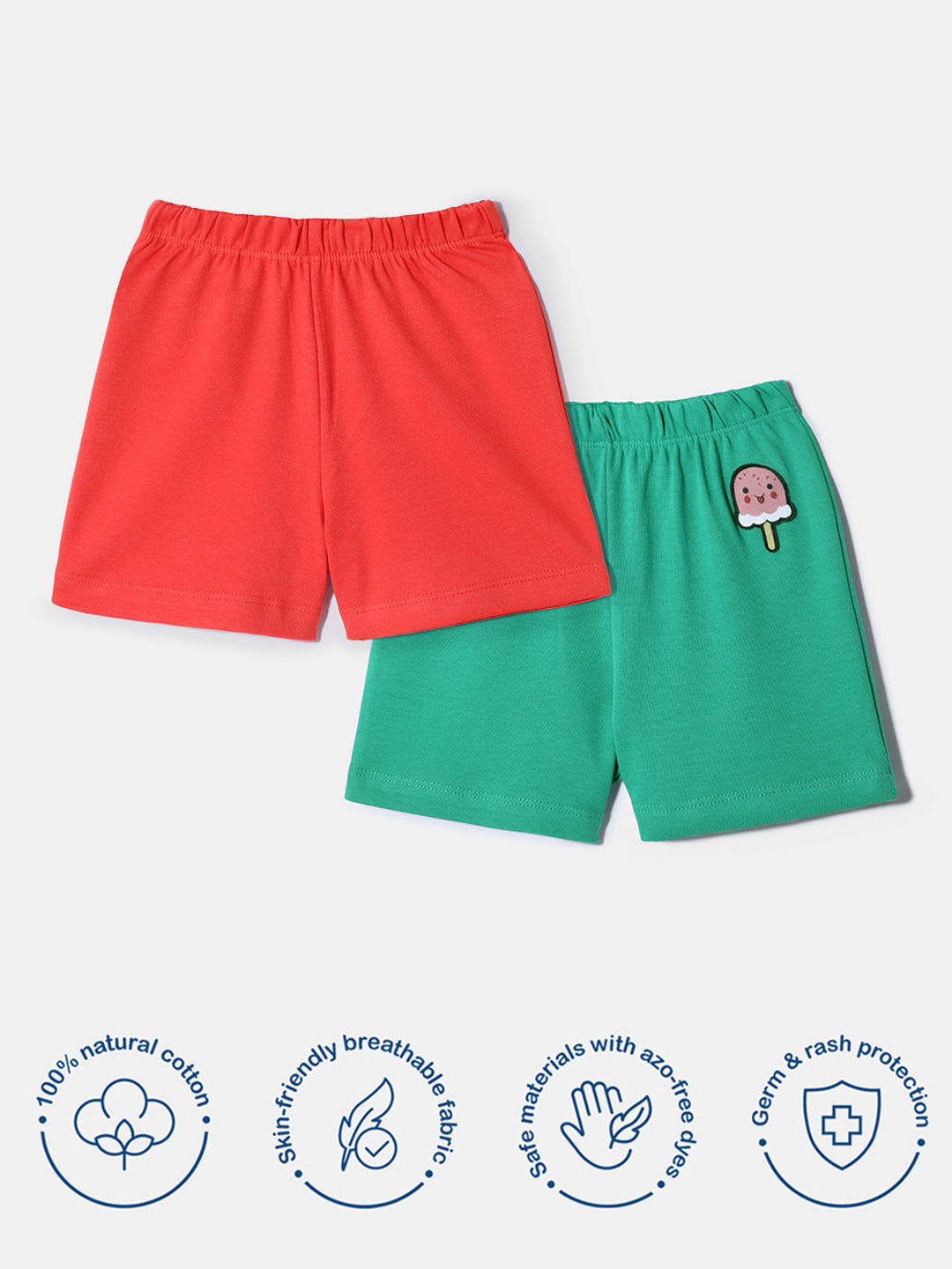 Nautinati Boys' 100% Cotton Shorts | Pigment Print | Pack of 2 | Age 0 - 2 Years