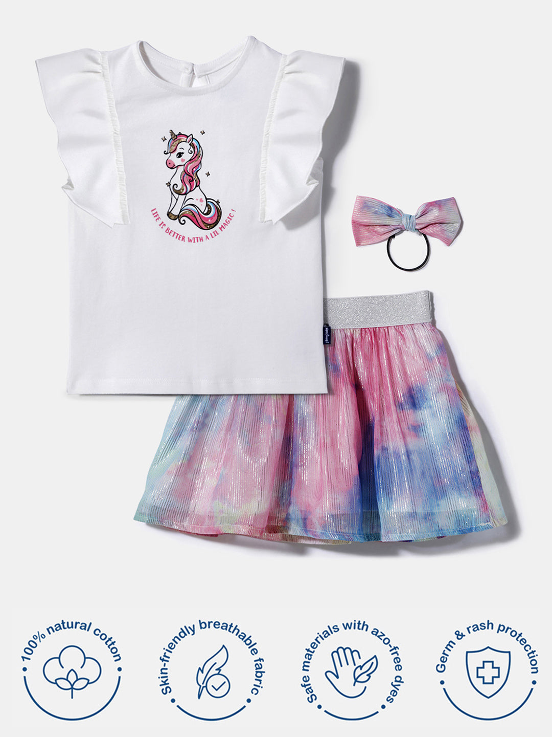 Nautinati Girls' Cotton Top and Mesh Skirt Set| Pigment Print | Age 0 - 2 Years