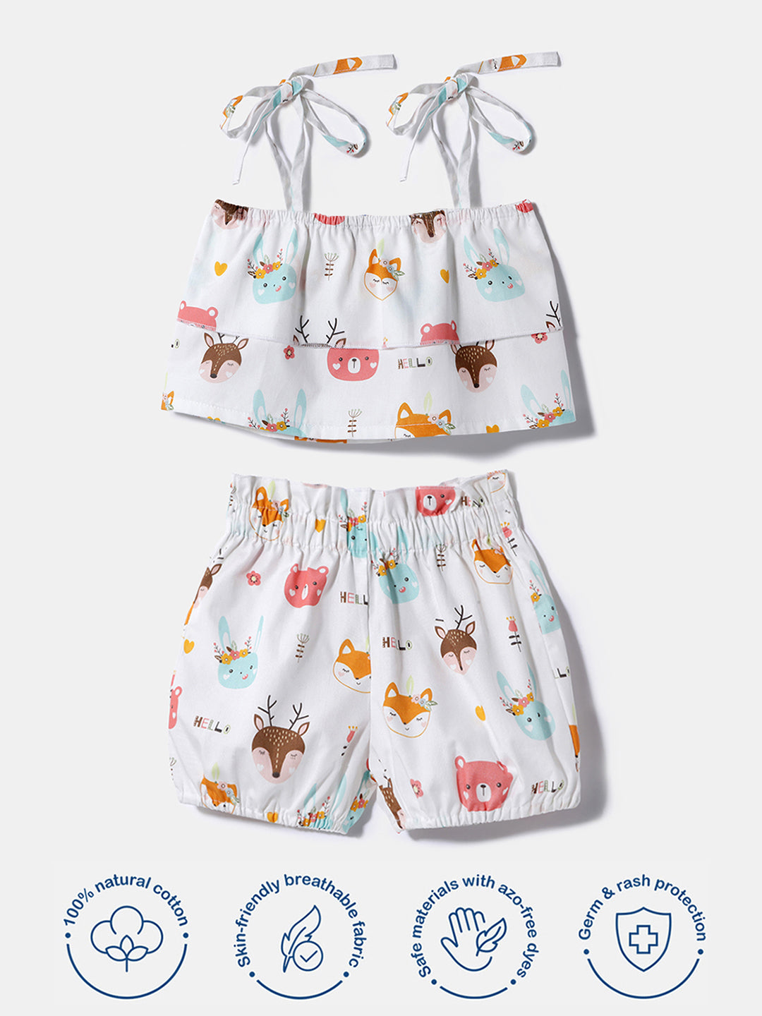 Nautinati Girls' Poplin Cotton Printed Top and Shorts Set |  Age 0 - 2 Years