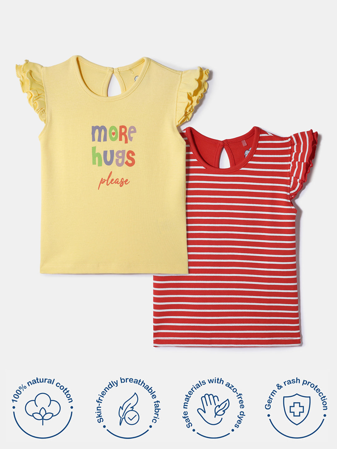 Nautinati Girls' 100% Cotton Printed Tops | Pack of 2 | Age 0 - 2 Years
