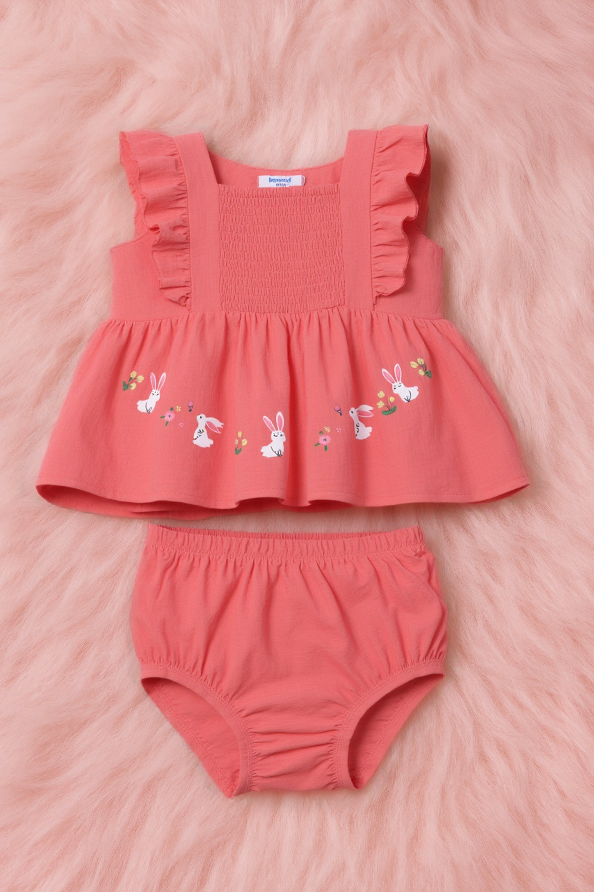 Nautinati Pink Printed Frock Set For Infant Girls