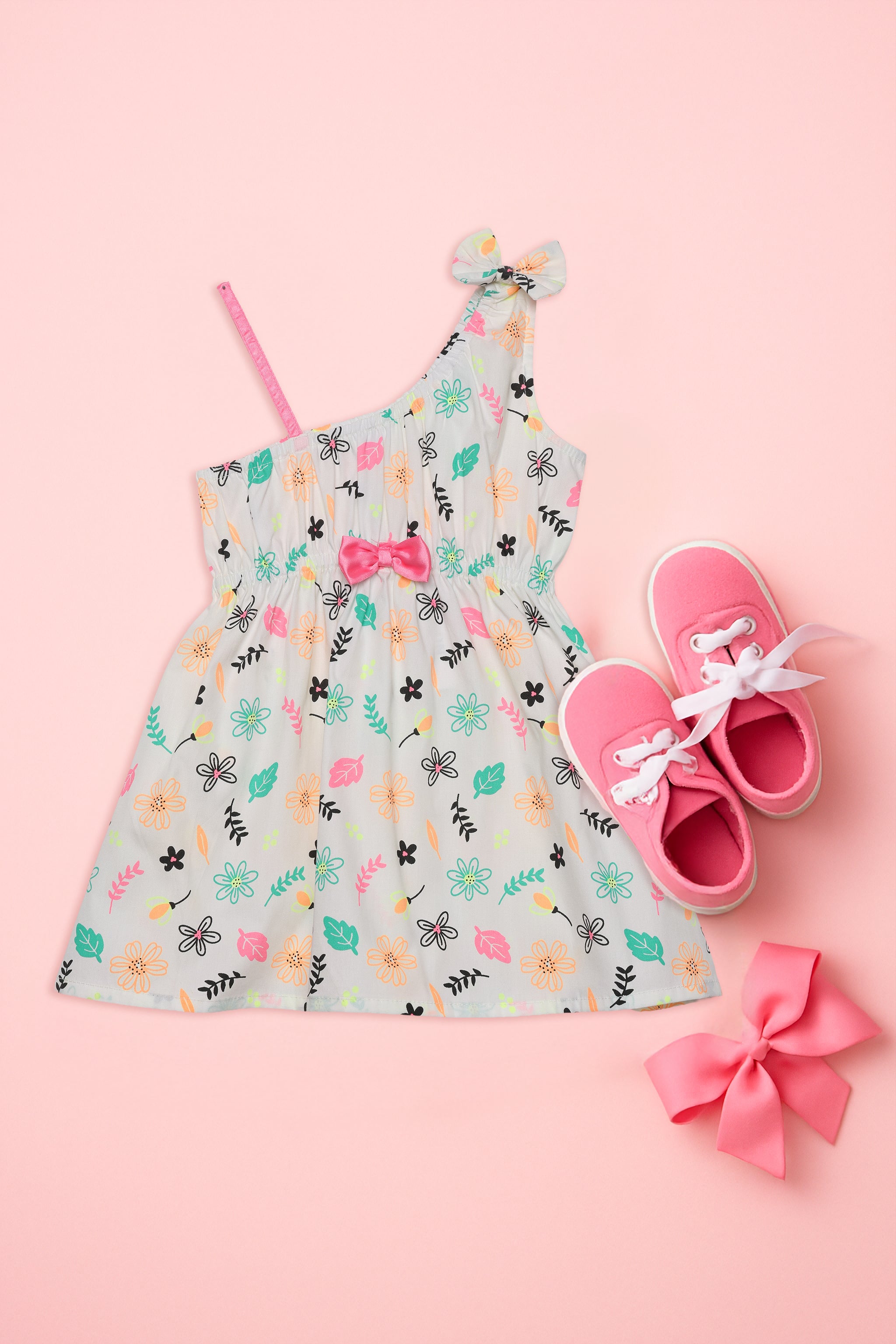Nautinati Pack of 2 Multi-colour Floral Printed Dress for Girls