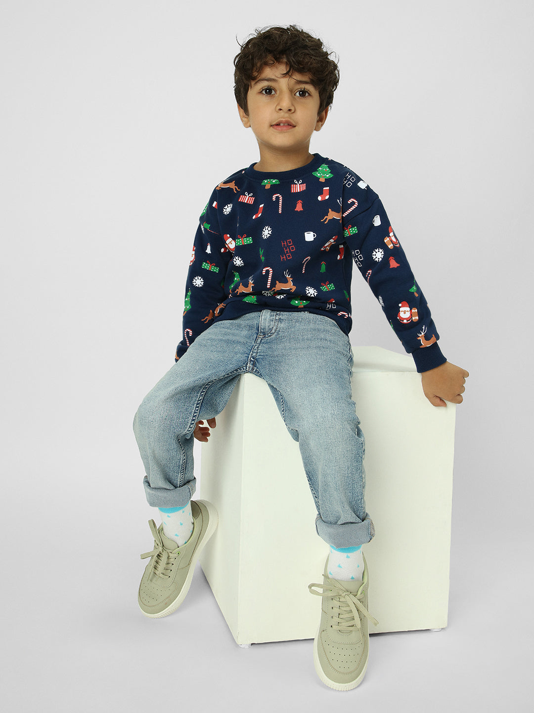 Boys Holiday-Themed Navy Pullover Sweatshirt