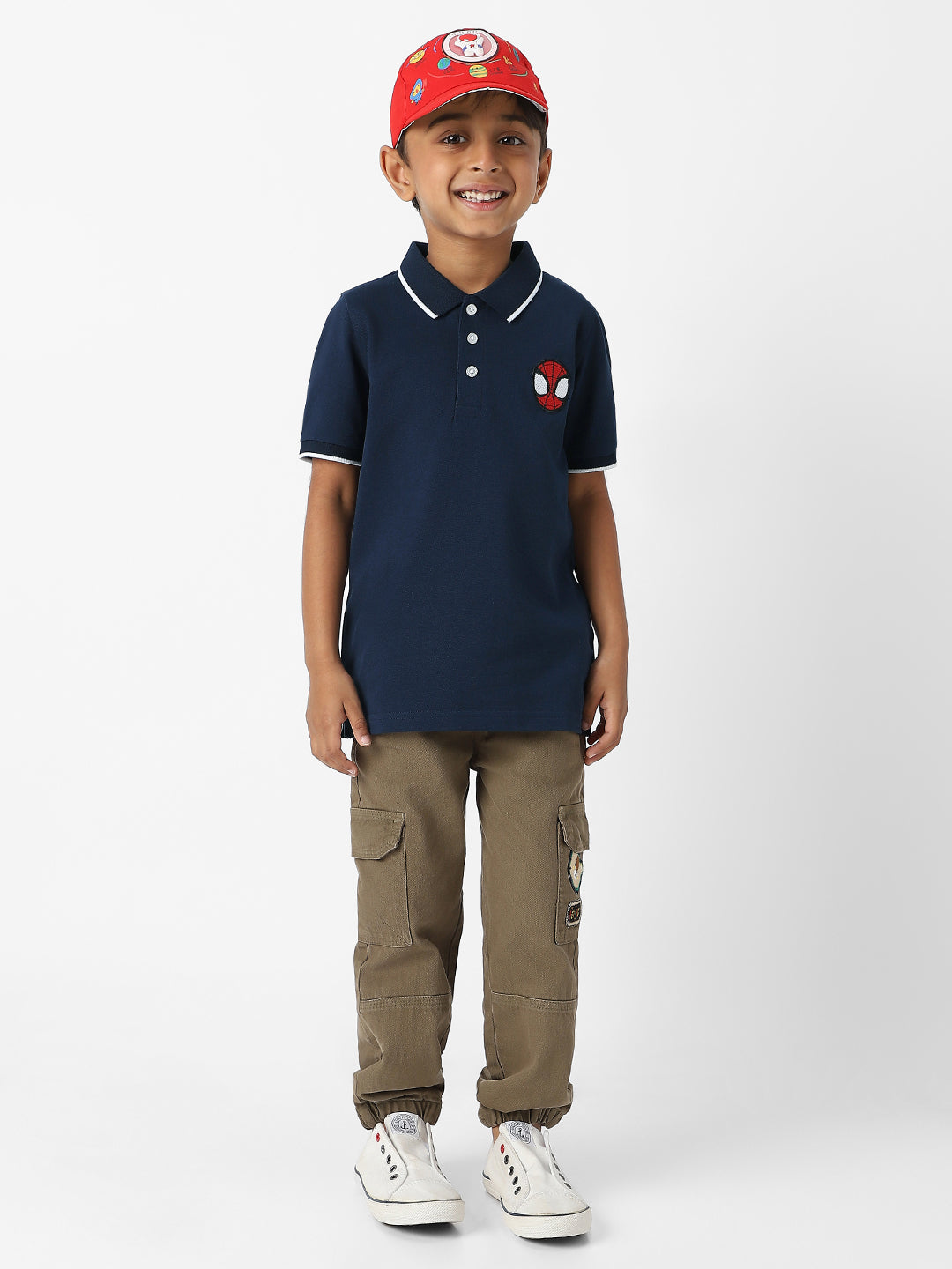 Nautinati Boysâ€™ Cotton Spiderman Embroidered Badge Polo T-shirt