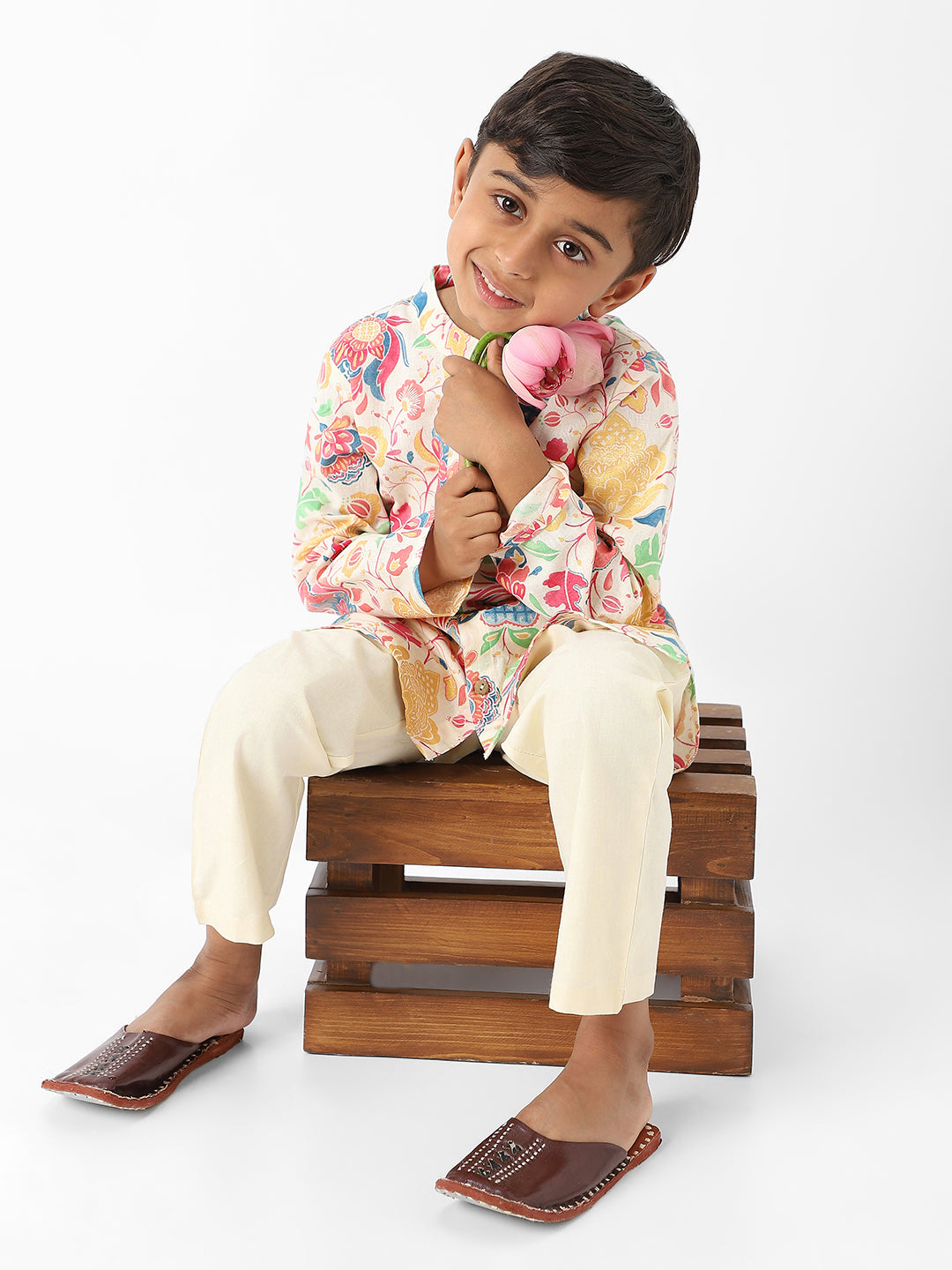 Nautinati Boys' Floral All-over Print Kurta Set