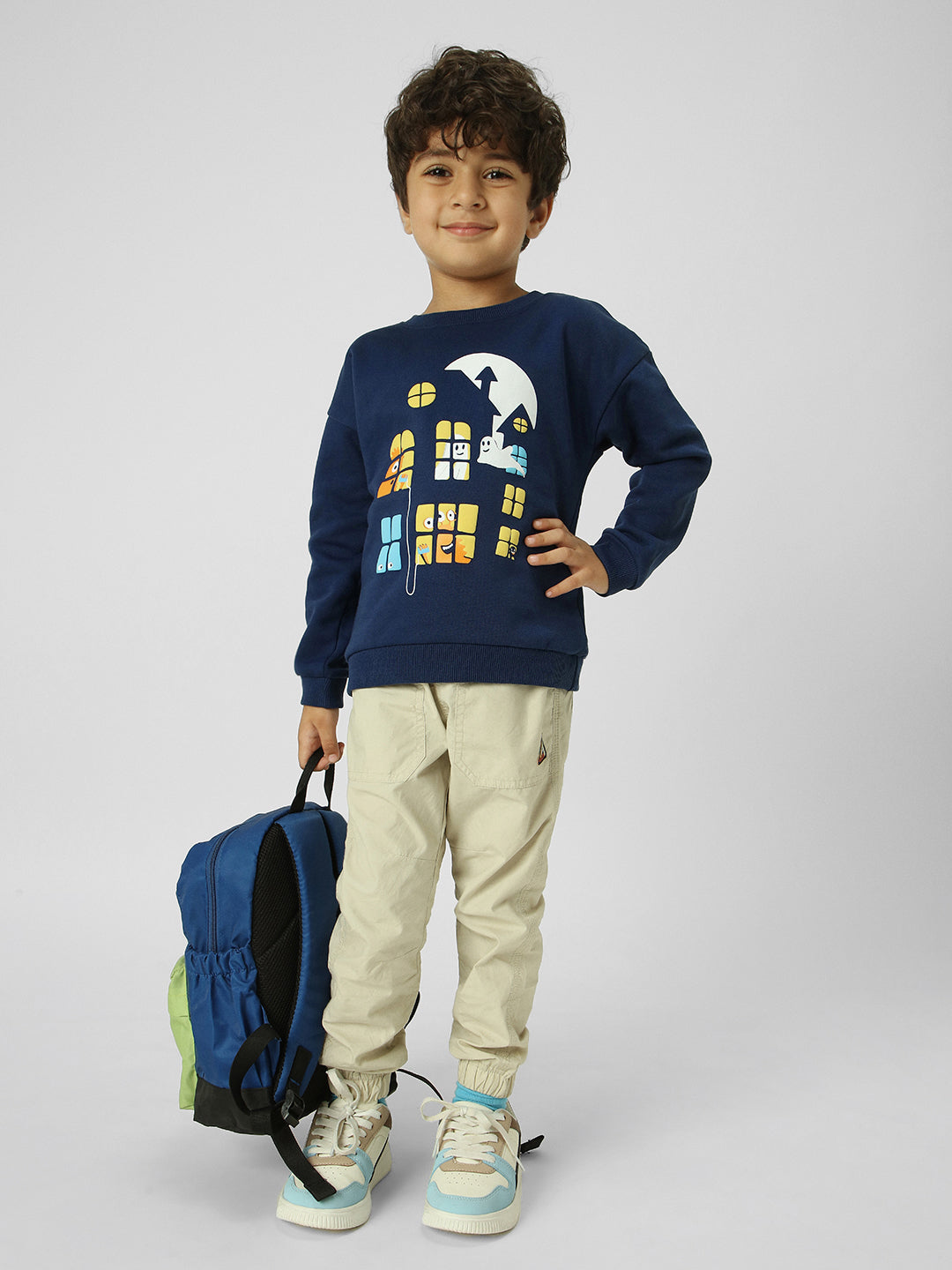 Boys Navy Printed Winter Sweatshirt