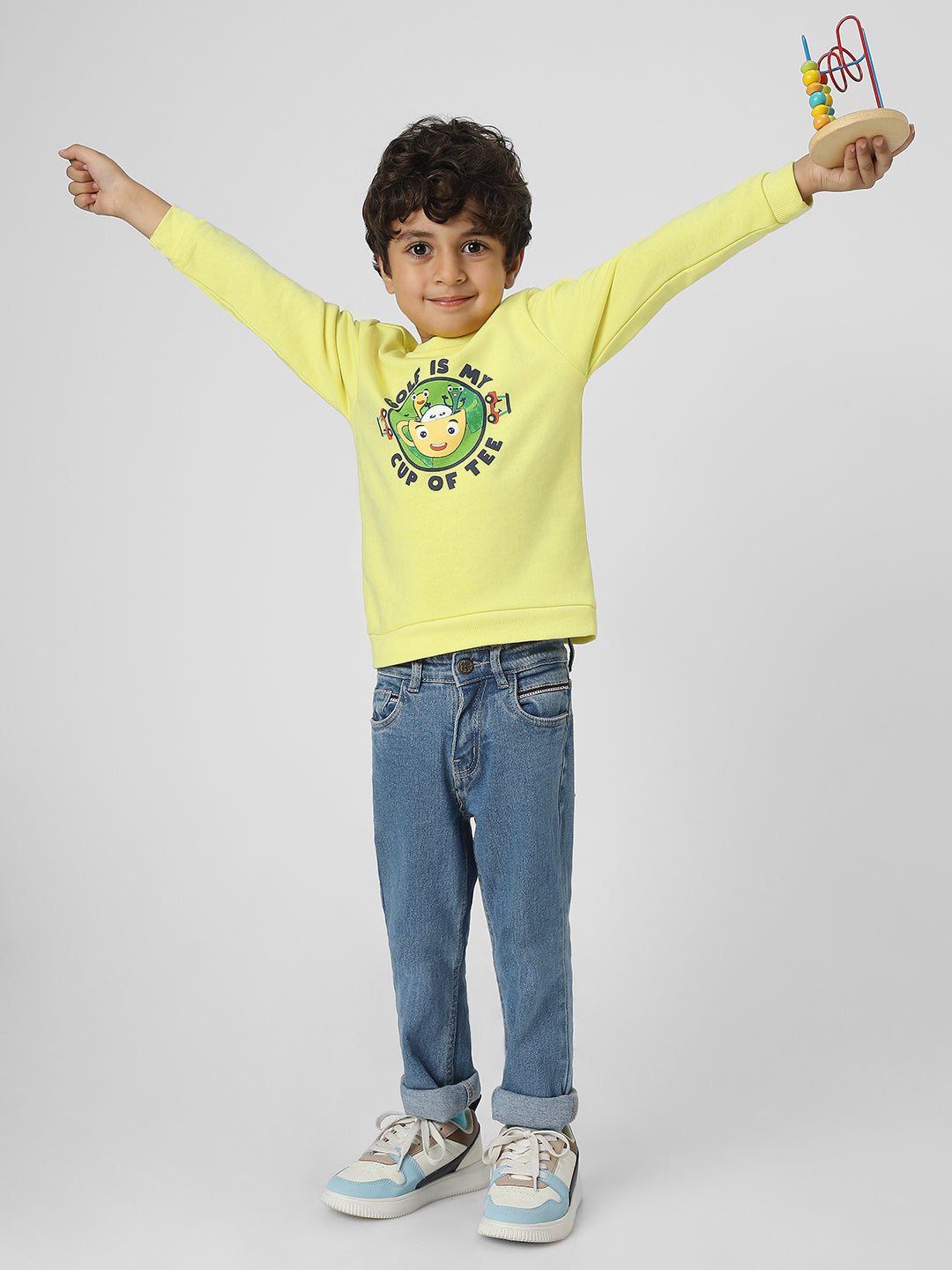 Boys Graphic Printed Yellow Pullover Sweatshirt