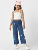 Nautinati Girls' Cotton Denim Jeans with Little Flower Appliques
